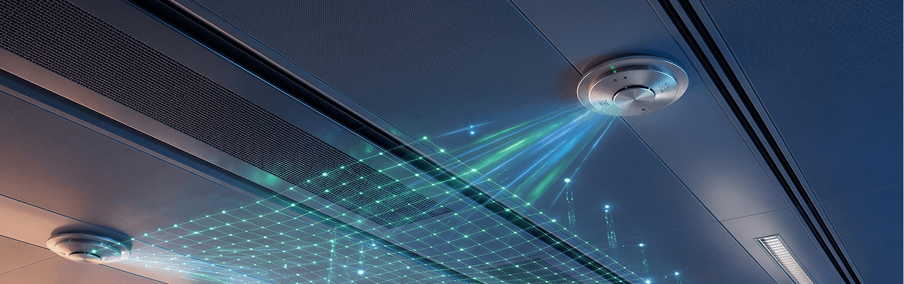 Ceiling lighting and HVAC vents representing KenergyAI privacy policy