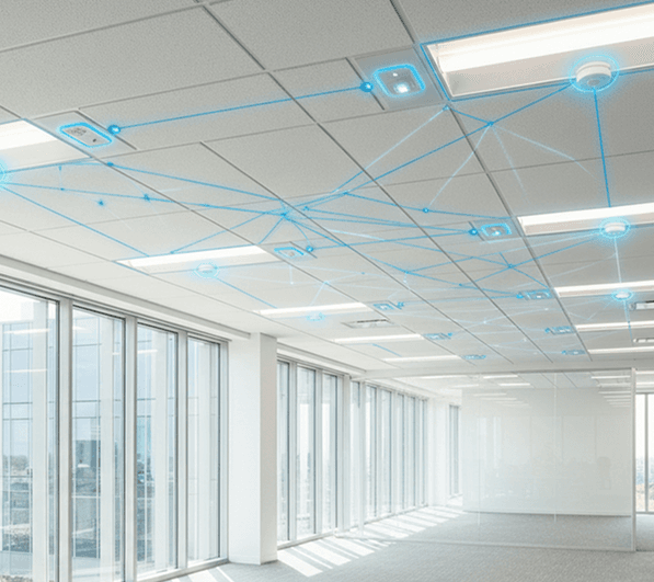 Light commercial interior representing optimized thermostat-controlled HVAC